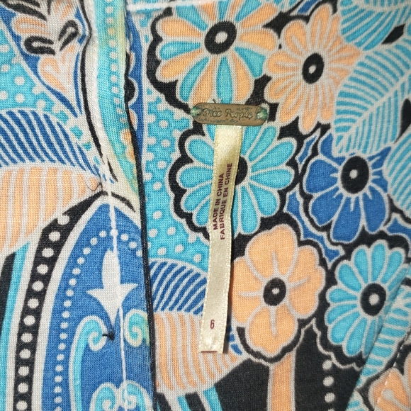 Free People Floral Boho Button Up Back Sleeveless Stretch Blue Mini Dress Size 6 - Picture 14 of 16